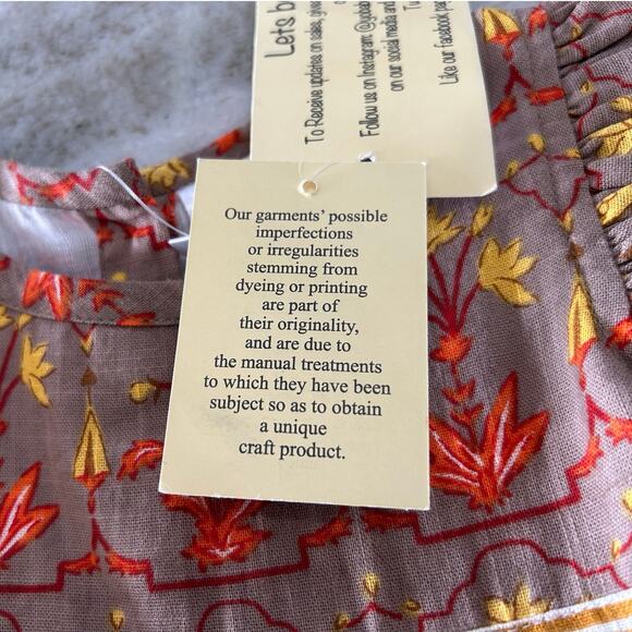 NWT Yo Baby India Hand-Block Print Dress 2T, Boho Floral Ruffle Sleeve - Picture 3 of 10